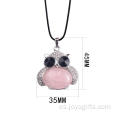 Sincero joyería de plata rosa cuarzo piedra búho aleación colgante collar para mujeres accesorios